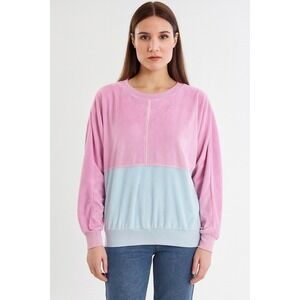 Aileen II Pink Blue‎ Sweatshirt Velour Soft Top Vintage 80s NWT Size 38